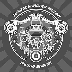 Turbocharging racing engine - motor emblem