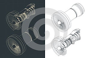 Turbofan engine isometric blueprints