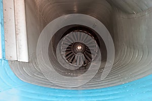 Turbofan jet engine in modern plane.