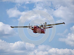 Turbolet L-410 Parrot aircraft during low pass.