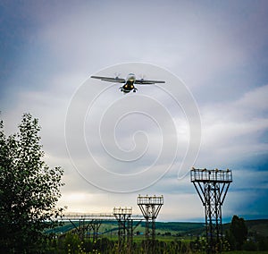 A turboprop small plane makes an approach