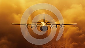 Turbulent Takeoff: Military Aircraft in Sandstorm. Generative ai