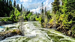 The turbulent water of the Murtle River downstream of the Mushbowl Falls in Wells Gray Provincial Park, BC, Canada