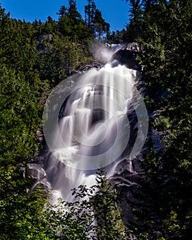 The turbulent water from Shannon Creek tumbles down Shannon Falls near Squamish