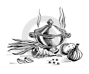 Tureen and for cooking vegetables. photo