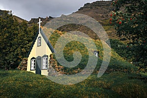 Turf Church in icelandic village of Hof, Iceland