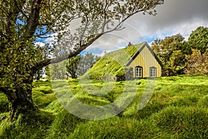 Turf Church in icelandic village of Hof, Skaftafell Iceland