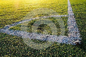 turf on the football field with marking of the corner