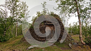 Turf hut of Sami camp in Abisko National Park in Sweden