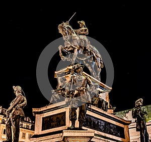 Turin, Carignano place  photographed at night,