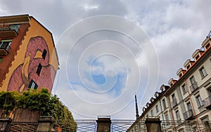 Turin city murales and architectural details, Italy photo
