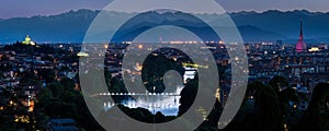 Turin cityscape panorama with river Po