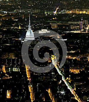 Turin with the illuminated Mole Antonelliana