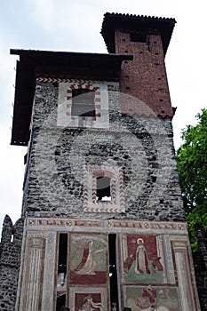 TURIN, ITALY - 25 May 2019: The Tower in Valentino`s medieval village  - Image