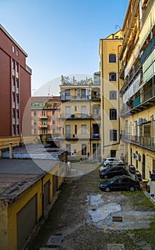 View of Typical apartament building in the streets of Turin, Italy photo