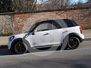 white Mini car in Turin