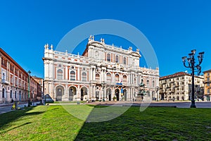 Turin, Italy. March 1st, 2021. National Museum of the Italian Risorgimento housed in the Palazzo Carignano in Turin in Piazza