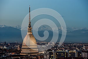 Turin at night with illuminated Mole Antonelliana