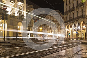 Turin in the night, Tram lights effetcs photo