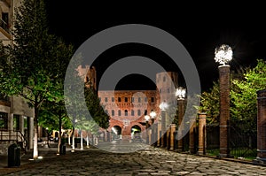 Turin, Palatina Gate at night