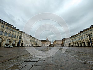 Turin piazza San Carlo in rainy day