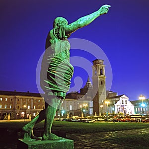 Turin, Piedmont, Italy the Archaelogical Park of Romans ruins and statue of Caesar Augustus