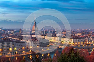 Turin, Piedmont, Italy skyline with the Mole Antonelliana