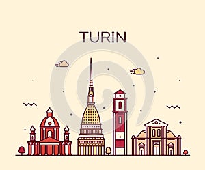 Turin skyline Northern Italy Trendy vector style photo
