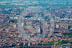 Turin skyline from superga hill, Piedmont, Italy