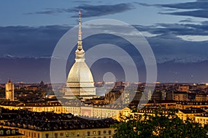 Turin (Torino), Mole Antonelliana at twilight