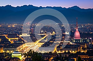 Turin (Torino), panorama at night photo