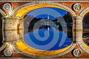 Turin Torino Ponte Isabella and river Po at blue hour