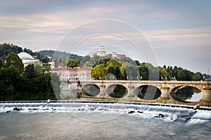 Turin (Torino), river Po and Monte dei Cappuccini