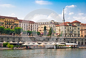 Turin (Torino), river Po and Murazzi