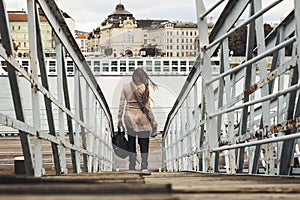 Turist woman in danube river