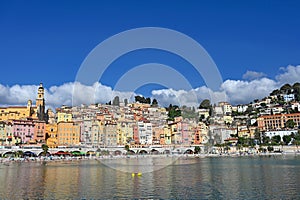 turistic beach in Menton, mediterranean sea