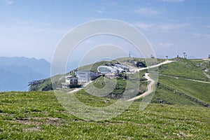 Turistic train Alta Via del Monte Baldo, ridgeway in Garda Mountains, mountain huts