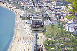 Turkey. Alanya. 09.16.21. A couple in love in a cabin on a cable car