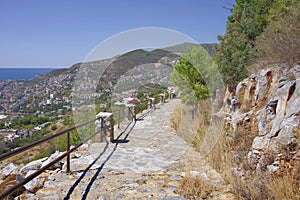 Turkey. Alanya. 09.19.22. Road to the city of Turkey. View from a height of the city and the sea
