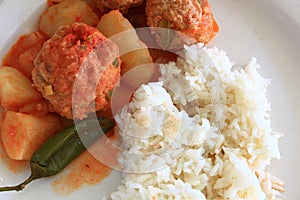 Turkey Albondigas with vegetables and rice photo