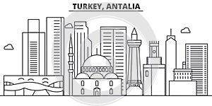 Turkey, Antalia architecture line skyline illustration. Linear vector cityscape with famous landmarks, city sights photo