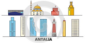 Turkey, Antalia flat landmarks vector illustration. Turkey, Antalia line city with famous travel sights, skyline, design photo