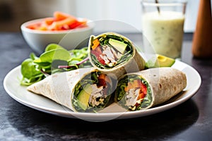 turkey and avocado wrap served with a side salad