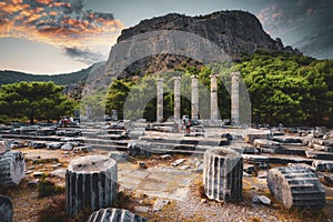 Turkey aydin priene ancient city column photo