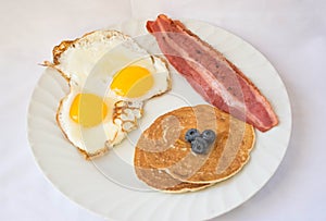 Turkey Bacon, Sunny Side Up, Pancake ready for breakfast