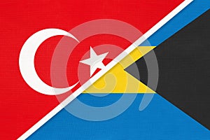 Turkey and The Bahamas, symbol of country. Turkish vs Bahamian national flag