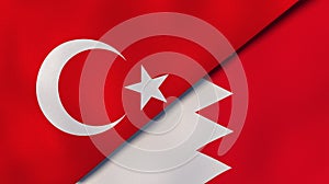 Turkey Bahrain national flags. News, reportage, business background. 3D illustration