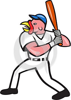 Turkey Baseball Hitter Batting Isolated Cartoon