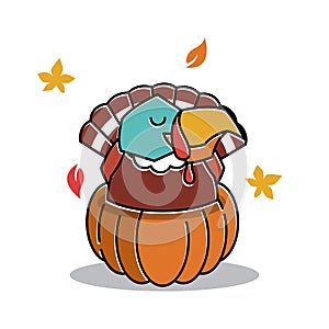 Turkey Bird Farm Sit on Pumpkin Thanksgiving Autumn Fall Character Cartoon photo