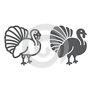 Turkey bird line and glyph icon, animal and farm, poultry sign, vector graphics, a linear pattern on a white background.